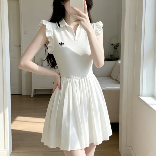 [ CUSTOM ] Ruffled Patchwork Sleeveless Dress White